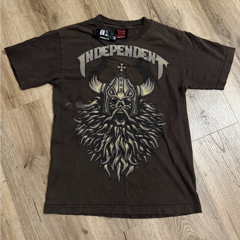 Men's Brown Graphic T‑Shirt with Viking Skull